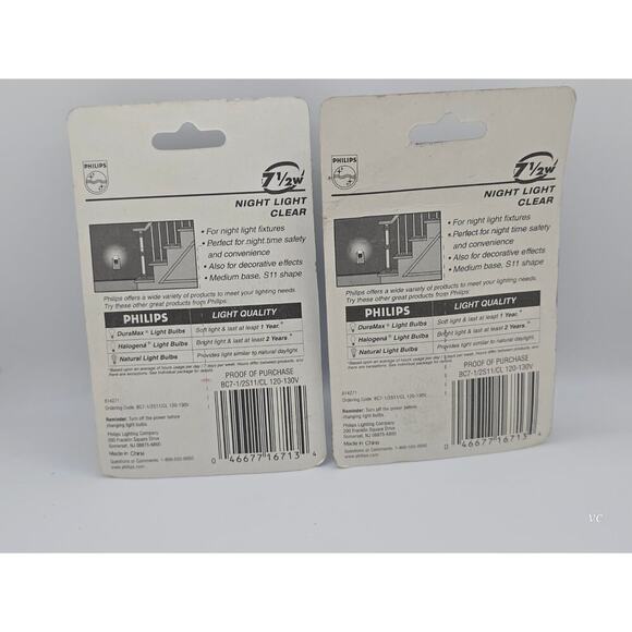 Philips 7.5W Clear Night Light Bulbs BC7-1/2S11/CL 120V S11 Lot of 2 - Picture 2 of 2